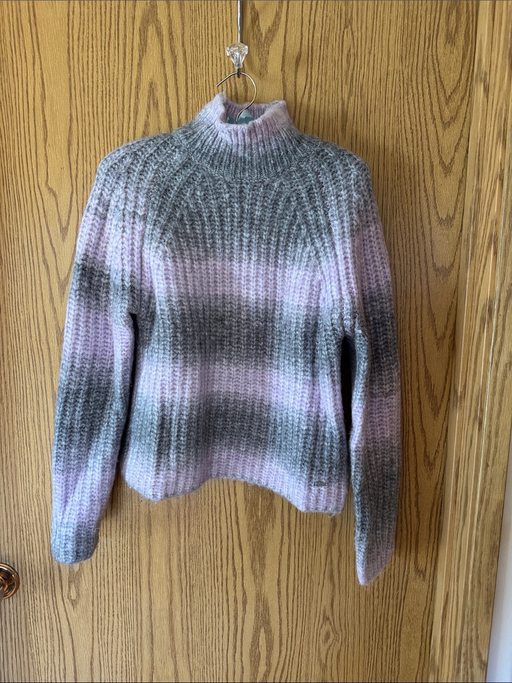 DKNY Ribbed Turtleneck Sweater in Gray and Light Purple